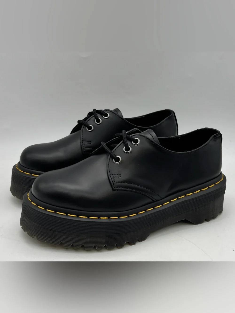 Dr. Martens 1461 Quad Platform Oxford Shoes Black Smooth Leather Women's US 6